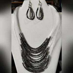NWT Fashion Accessory set of earrings‎ and necklace beaded Grey - #208